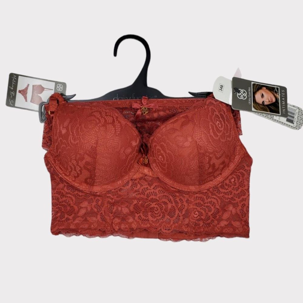 Daisy Fuentes Bra Red 34B Pushup Pantie Set Longline Lace NWT - Picture 1 of 9